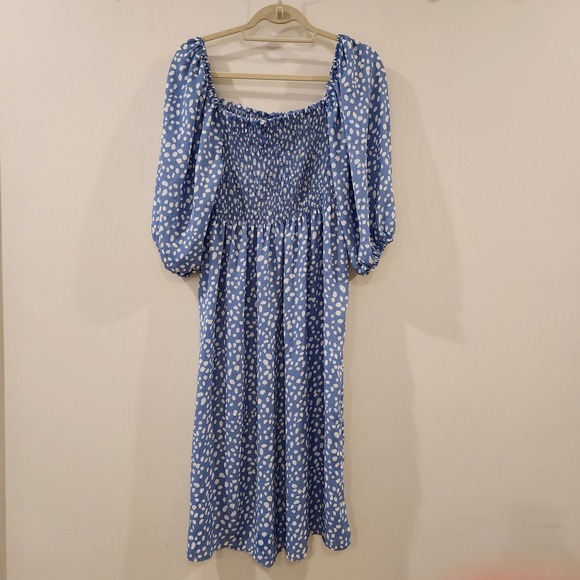 Dia & Co Dresses & Skirts - DIA Women's Blue White Smocked Midi Peasant Cottagecore Babydoll  Dress‎ Size L